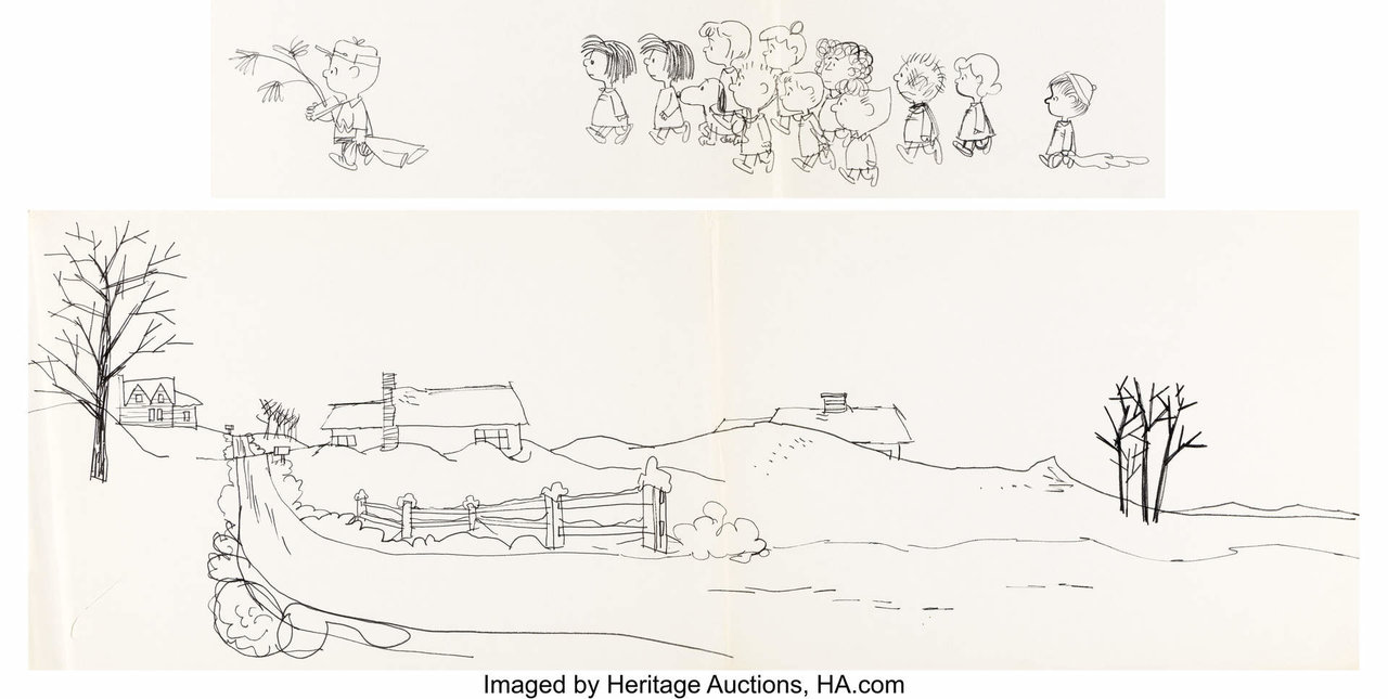 A Charlie Brown Christmas Historic 28%22 Pan Layout Drawings Original Art Group of 2_Heritage_Auctions