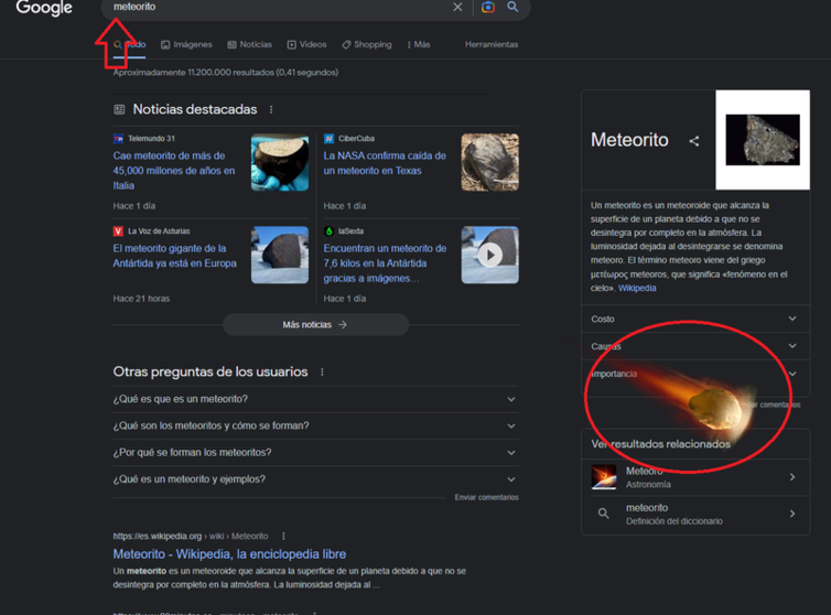 Meteorito en Google