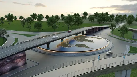 Recreaci&oacute;n de c&oacute;mo quedar&aacute; la glorieta entre Lugones y La Fresneda tras la reforma