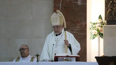 El Arzobispo de Oviedo, Jes&uacute;s Sanz Montes, durente su homil&iacute;a de esta ma&ntilde;ana en la iglesia de San Salvador de Rondiella, en Posada de Llanera