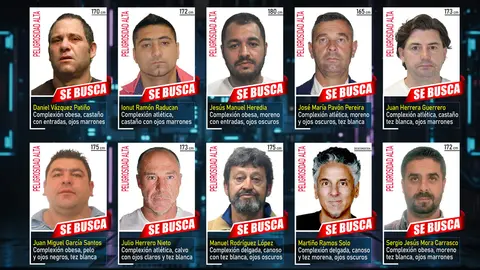 Imagen difundida por la Polic&iacute;a Nacional con las fotos de los 10 fugitivos m&aacute;s buscados