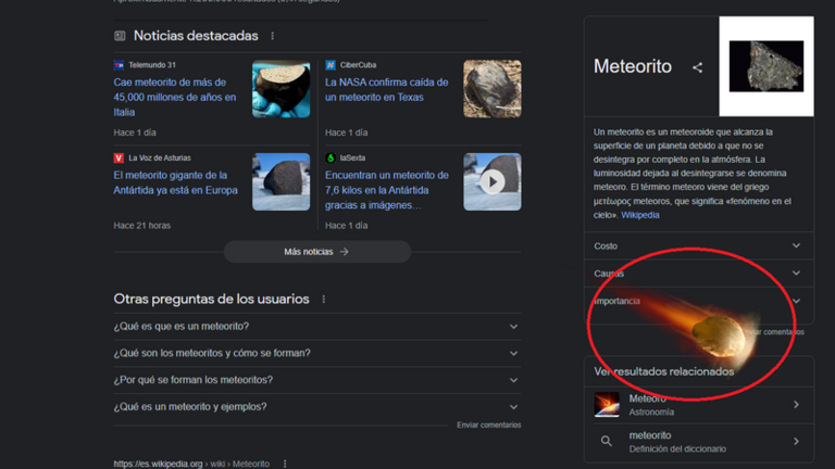Meteorito en Google