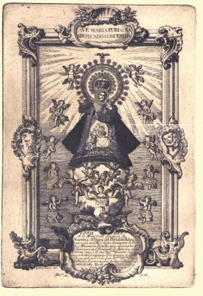 Grabado de la Virgen del Portal, realizado en 1776 por Juan Antonio Salvador Carmona.