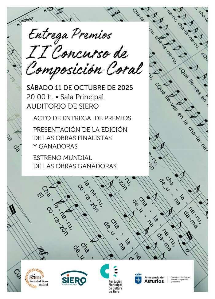 Cartel de la entrega de premios del II Concurso de Composición Coral.