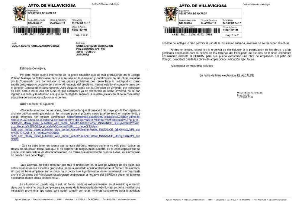 Carta dirigida a la Consejería por Alejandro Vega.