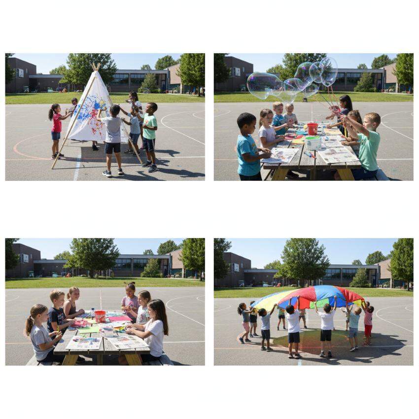 Niños participando en un campamento urbano. Generada por IA.